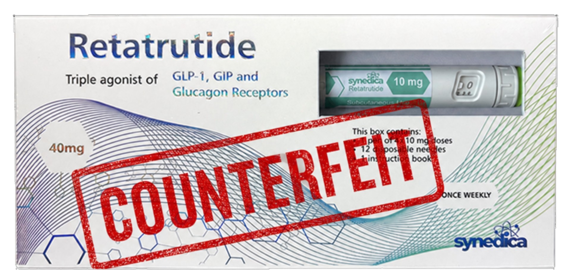 Counterfeit Synedica Retatrutide packaging