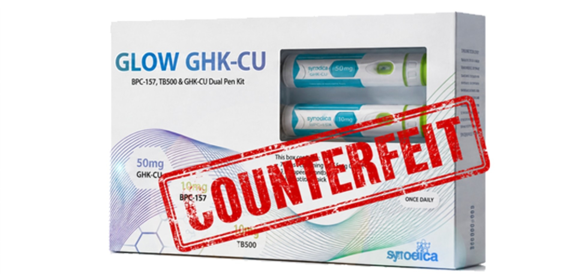 Counterfeit Synedica GHK-Cu packaging
